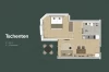 Plan de l'appartement “Lohner” avec un espace généreux pour quatre personnes et un grand balcon avec vue sur la montagne.